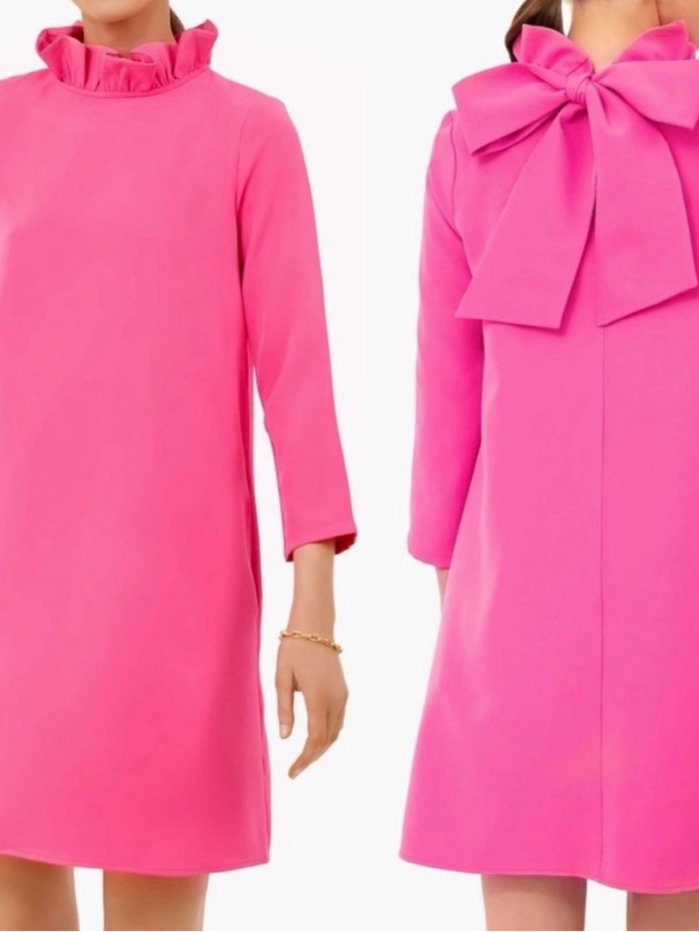 Tuckernuck Pink Daphne Dress Ruffle Collar & Bow Tie Back - M